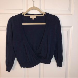 ModCloth Cropped Surplice Cardigan in Navy